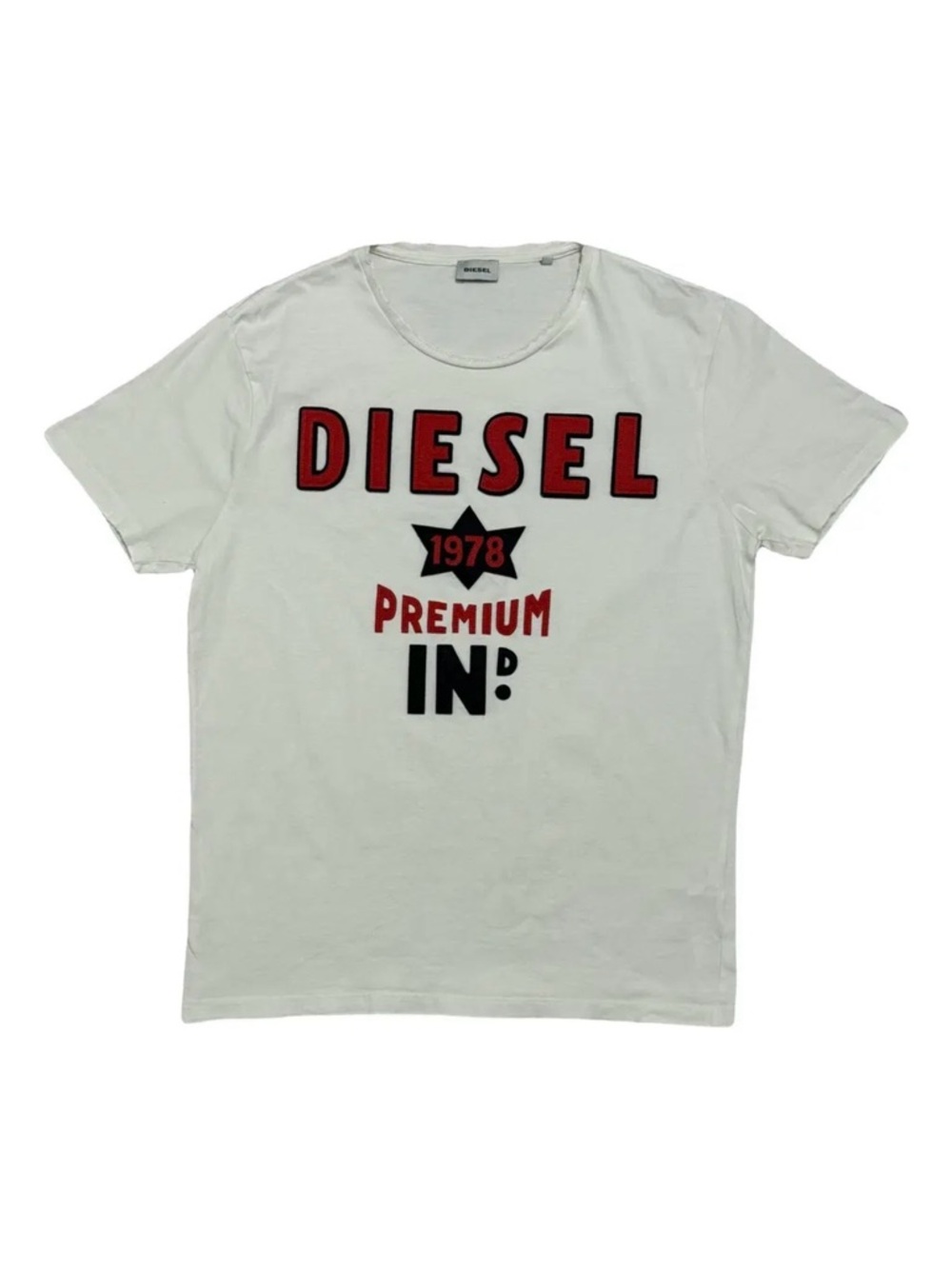 Diesel White Short-Sleeve Logo Tee with Red and Black Print